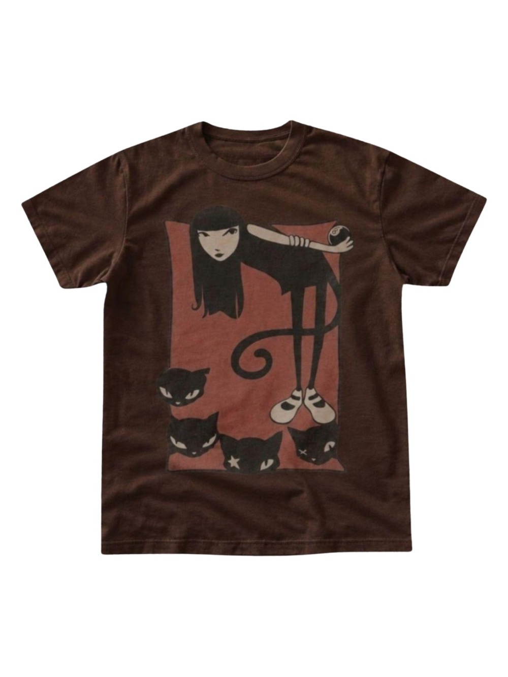 Gildan Brown Cat Graphic Tee with Black and Rust Design